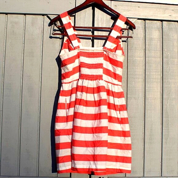 Red Camel Striped Cotton Sundress M | Pink & White Sleeveless V-Neck - Picture 2 of 5